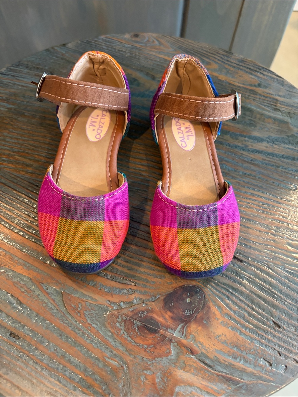 Calzado Infant Pink Multicolor Plaid Baby Walker Shoes
